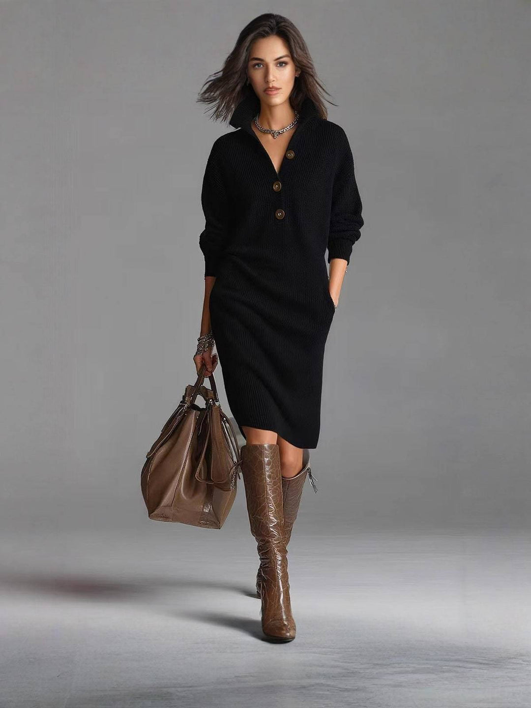 Leonora – Relaxed-Fit Button-Up Sweater Dress for Women