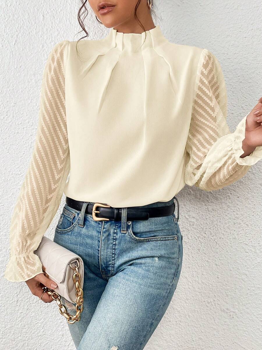 Annette – Dressy Blouse with Sheer Chevron Sleeves