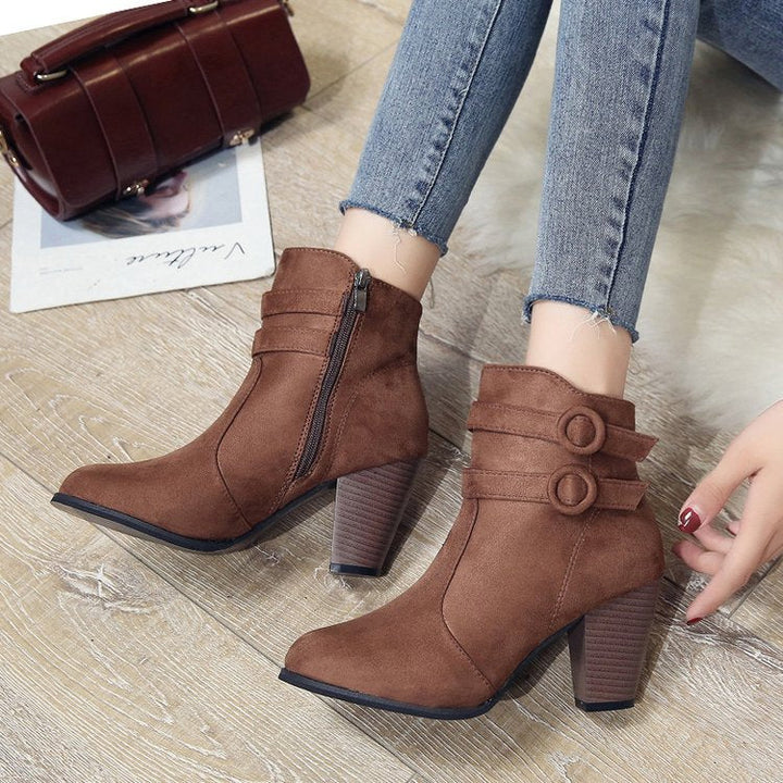 Melinda – Buckle Strap Pointed Toe Ankle Boots for Women