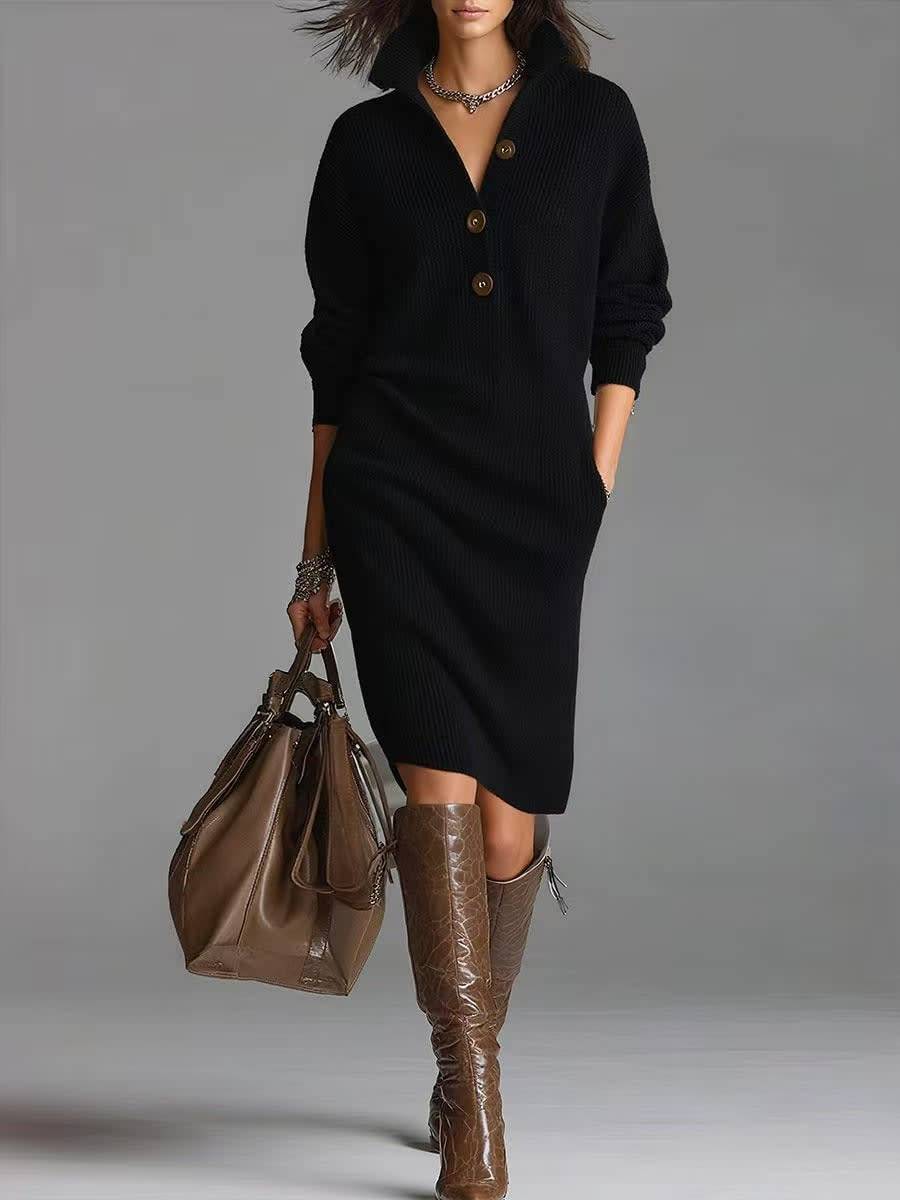 Leonora – Relaxed-Fit Button-Up Sweater Dress for Women