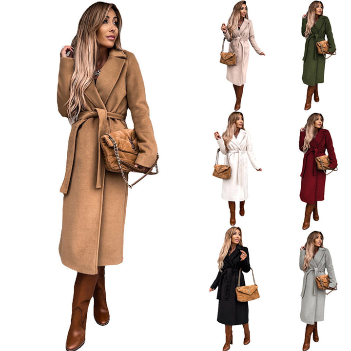 Louise – Tie-Belt Longline Coat in Textured Wool-Look