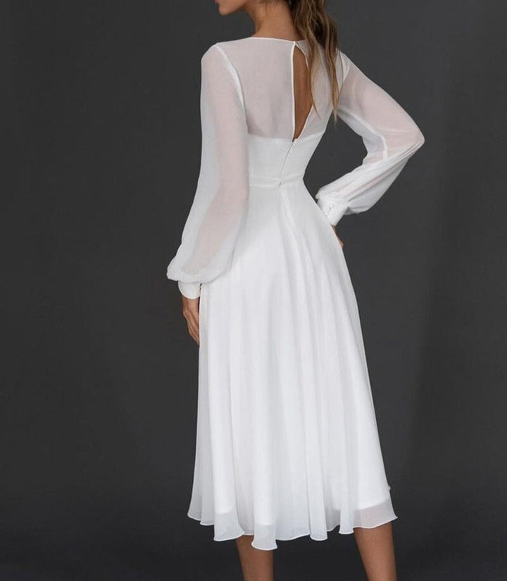 Dolores – Flutter Sleeve V-Neck Midi Dress For Fall Wedding Guests