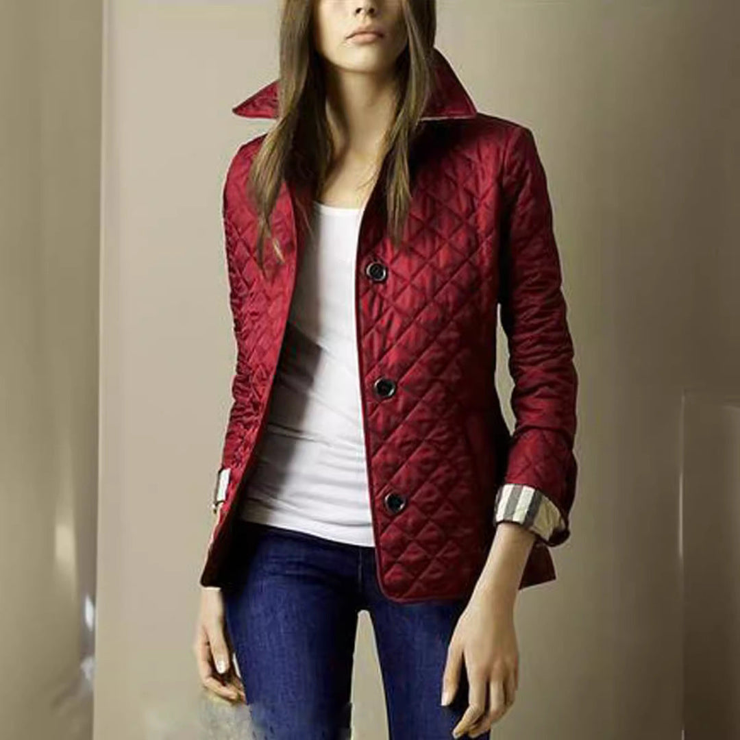 Marley – Diamond Quilted Jacket with Corduroy-Look Collar