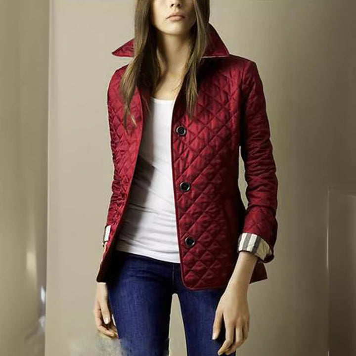 Marley – Diamond Quilted Jacket with Corduroy-Look Collar