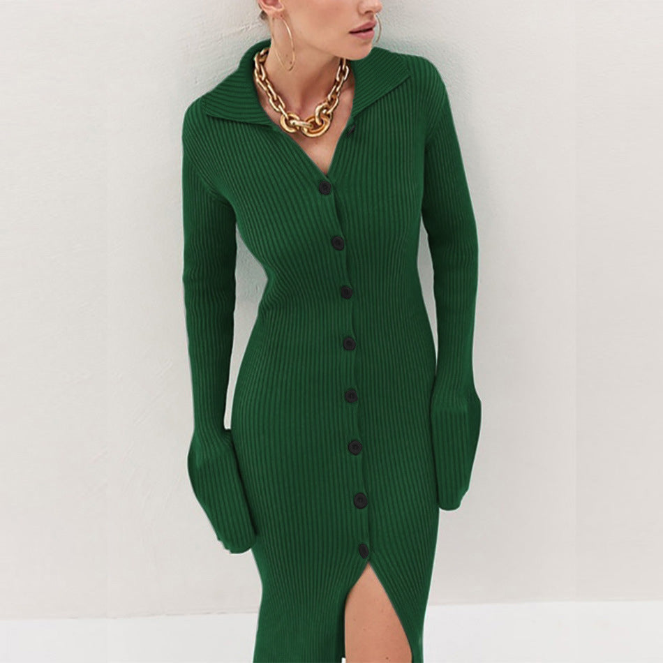 Penny – Collared Button-Front Ribbed Sweater Dress for Women