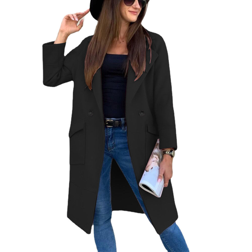 Luciana – Double-Breasted Mid-Length Coat with Flap Pockets