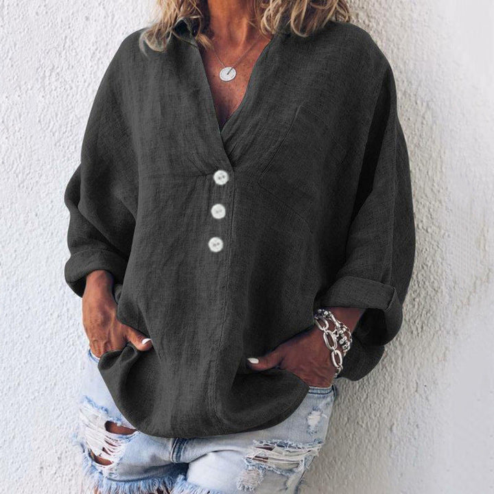 Gabriela – Oversized Linen-Look Popover Blouse for Women