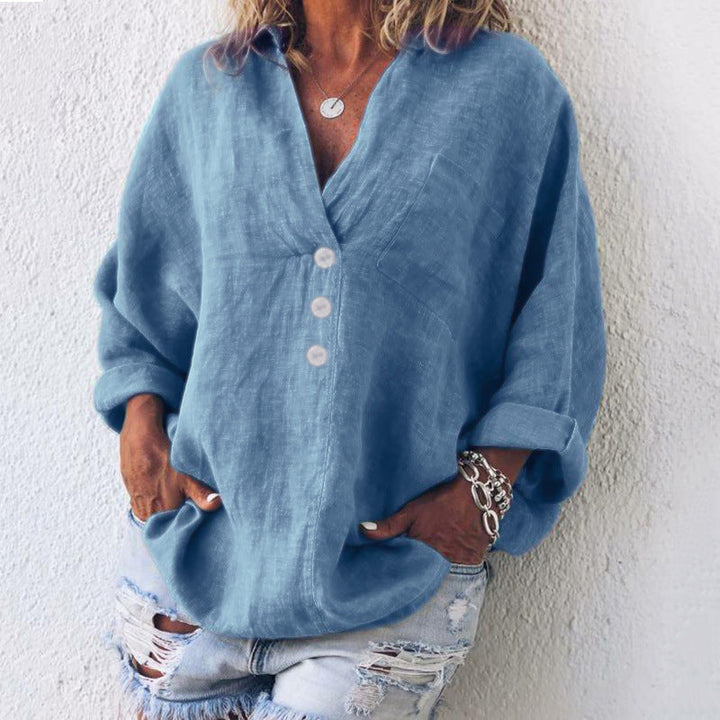 Gabriela – Oversized Linen-Look Popover Blouse for Women