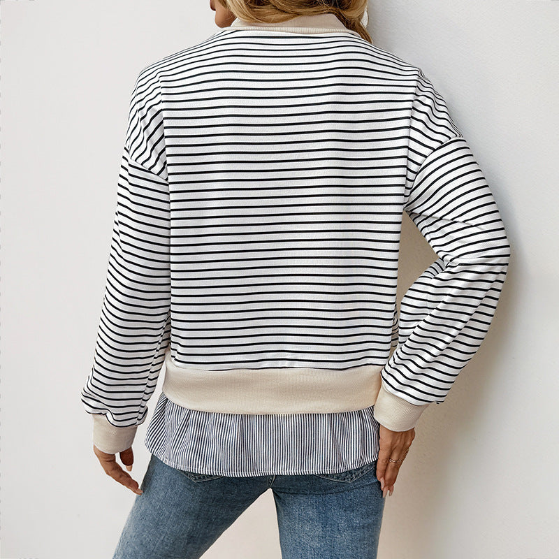Jaida – Striped Mock-Neck Sweatshirt with Pleated Hem