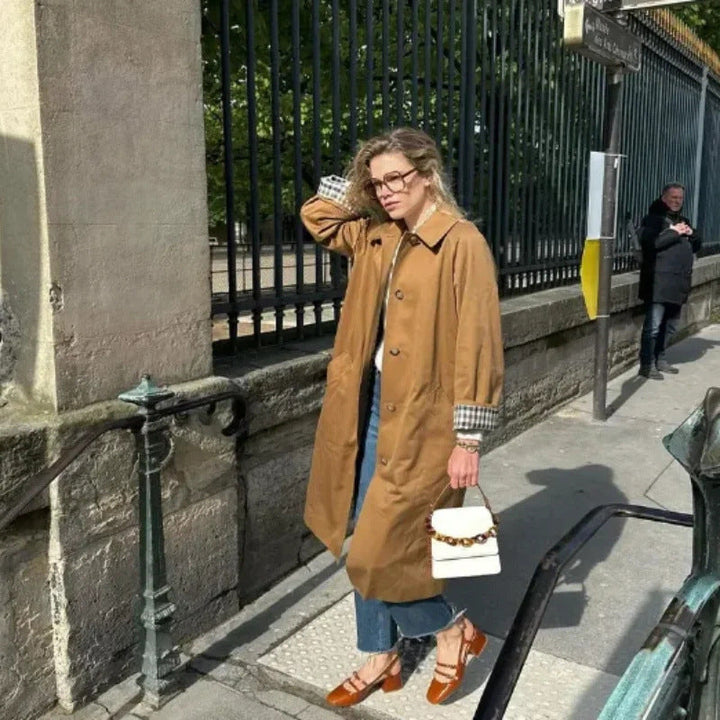 Lyla – Longline Trench Coat with Plaid Lining
