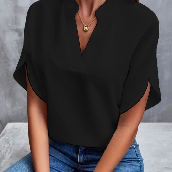 Anabelle – V-Neck Short Sleeve Blouse with Split Sleeves