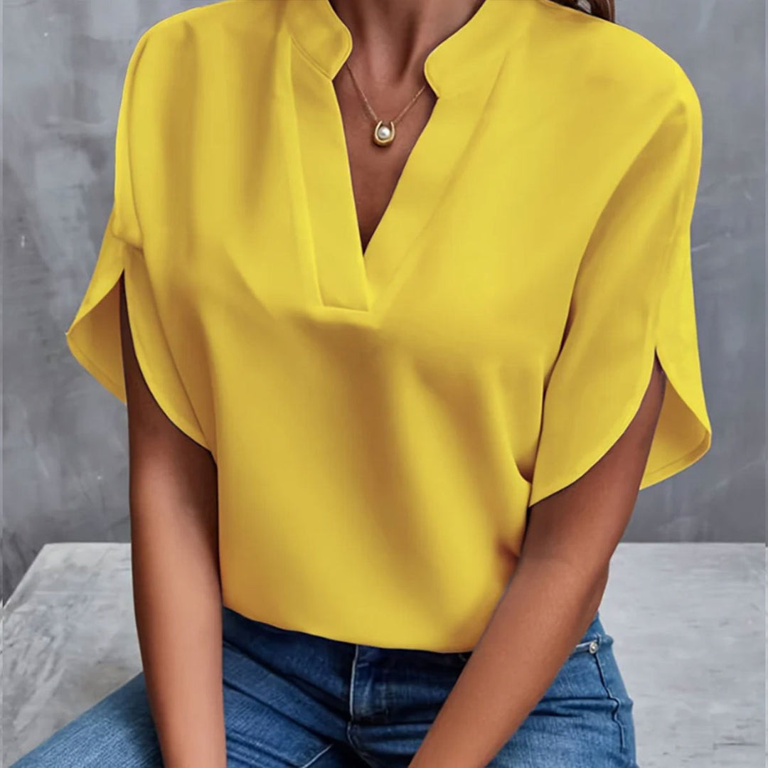 Anabelle – V-Neck Short Sleeve Blouse with Split Sleeves