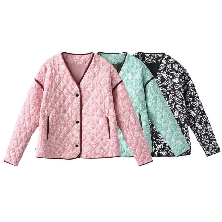 Marnie – Paisley Print Quilted Jacket with Contrast Piping
