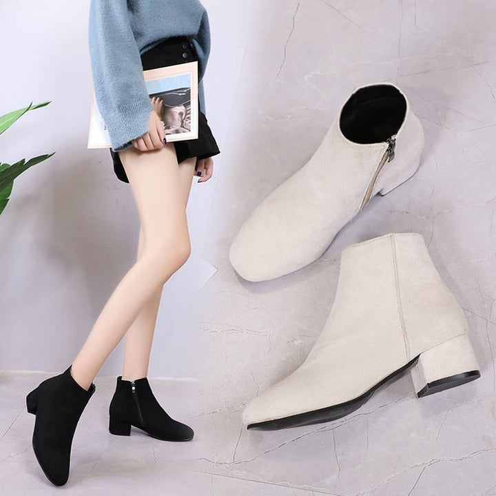 Mercy – Low Block Heel Almond Toe Ankle Boots for Women