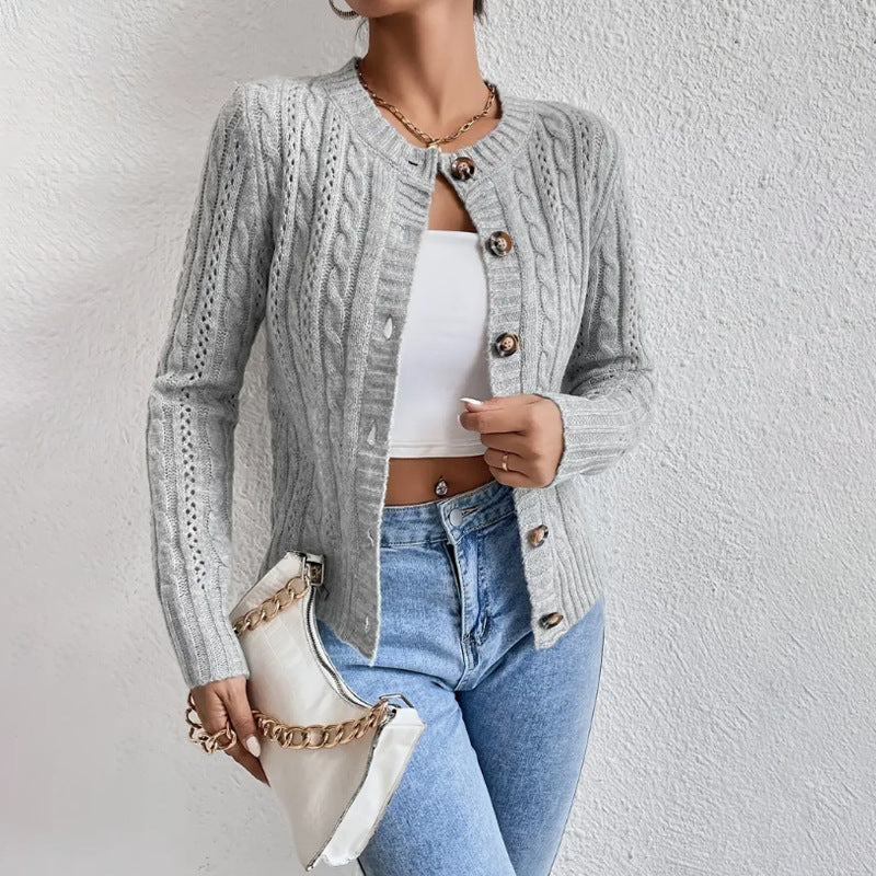 Bellamy – Cropped Cable-Stitch Button-Front Cardigan for Women