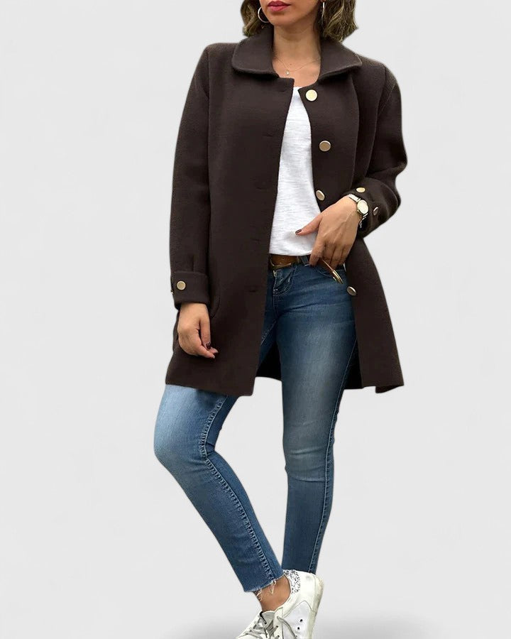 Maribel – Bouclé Stand-Collar Coat with Button Tabs