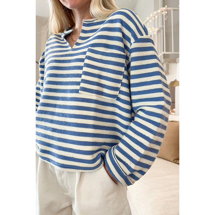 Isadora – Striped Notch-Neck Sweatshirt with Chest Pocket