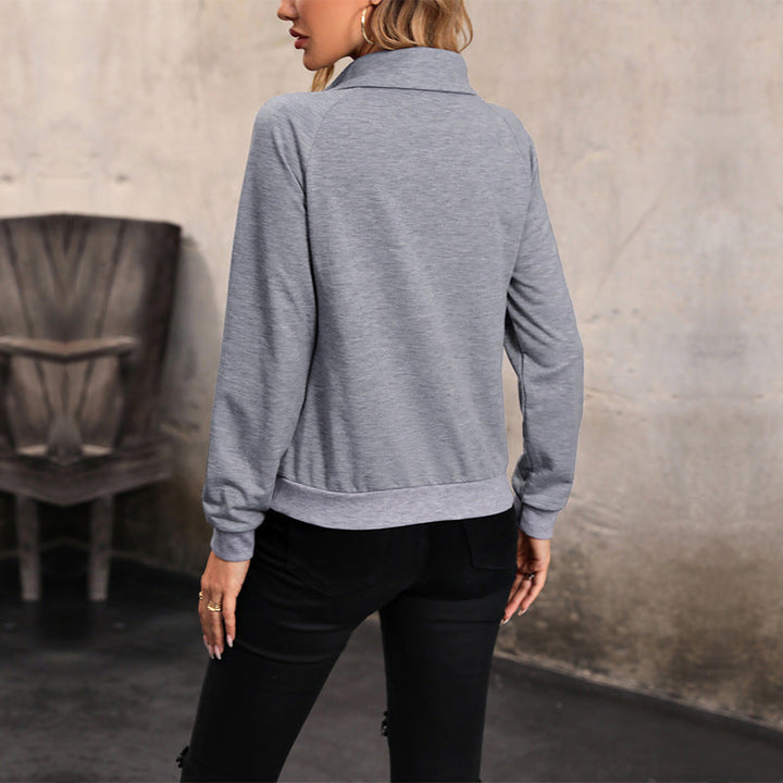 Imogen – Asymmetric Funnel-Neck Sweatshirt with Button Detail