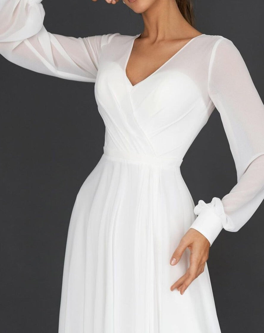 Dolores – Flutter Sleeve V-Neck Midi Dress For Fall Wedding Guests