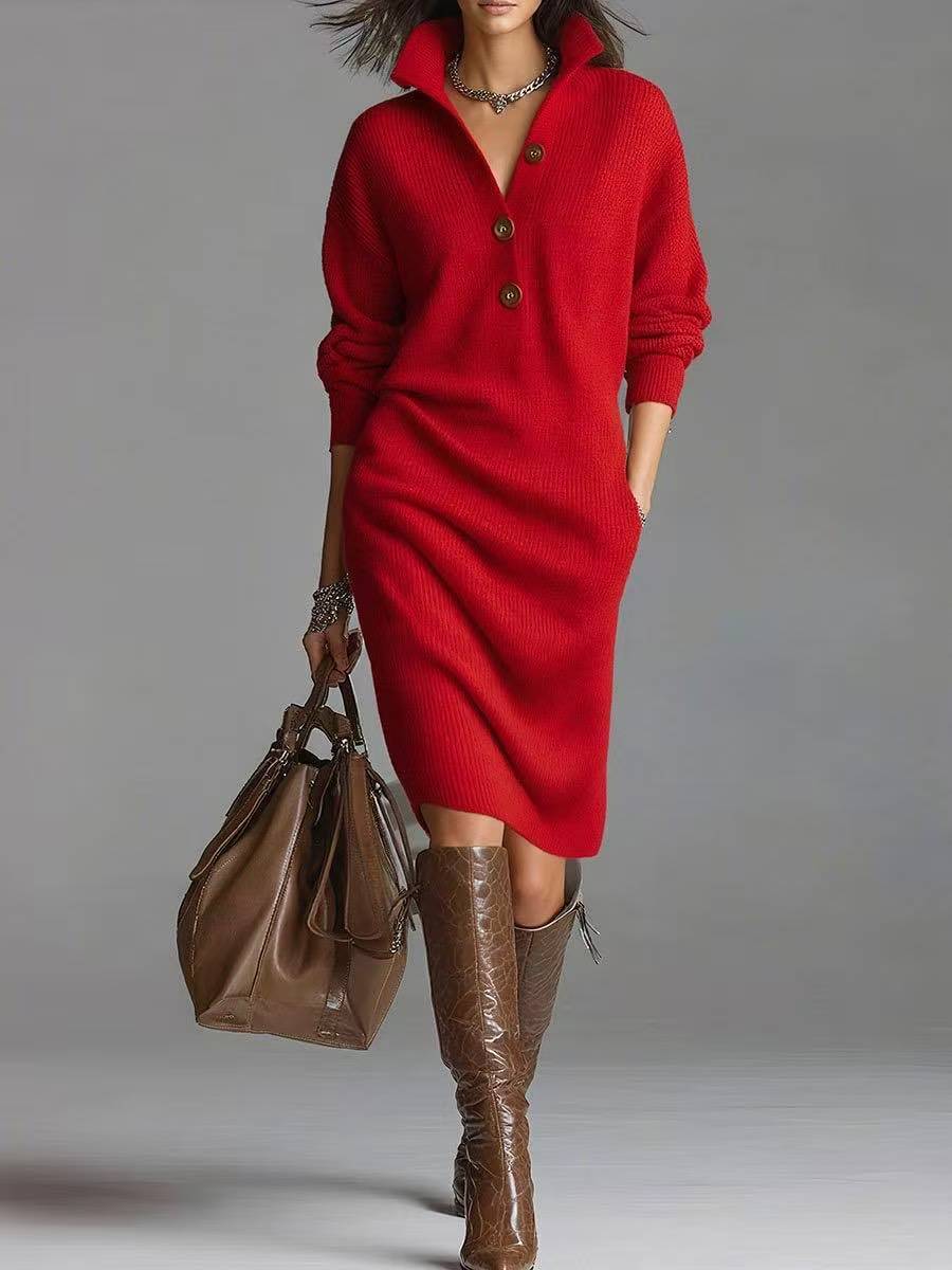 Leonora – Relaxed-Fit Button-Up Sweater Dress for Women