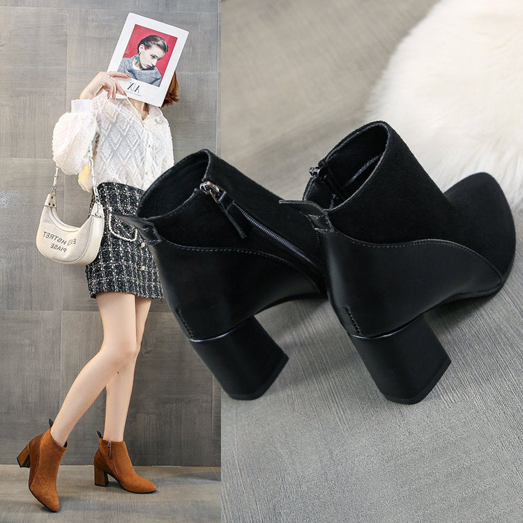 Michaela – Two-Tone Block Heel Ankle Boots for Women