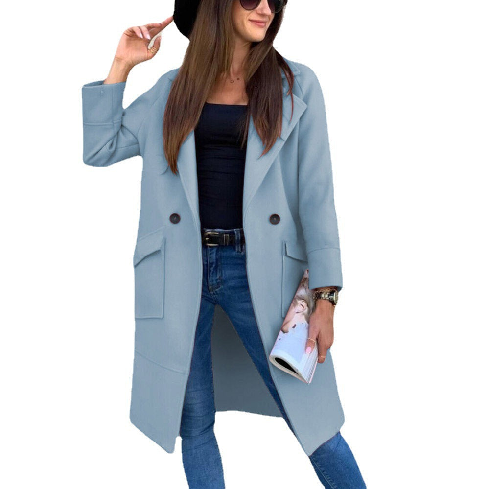 Luciana – Double-Breasted Mid-Length Coat with Flap Pockets