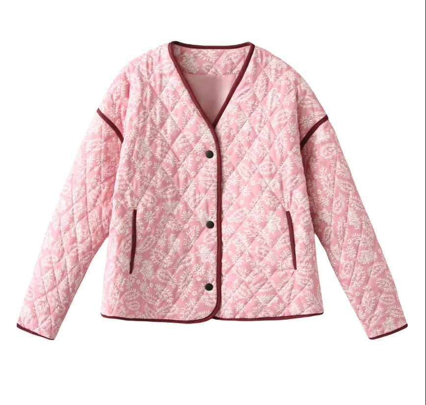 Marnie – Paisley Print Quilted Jacket with Contrast Piping