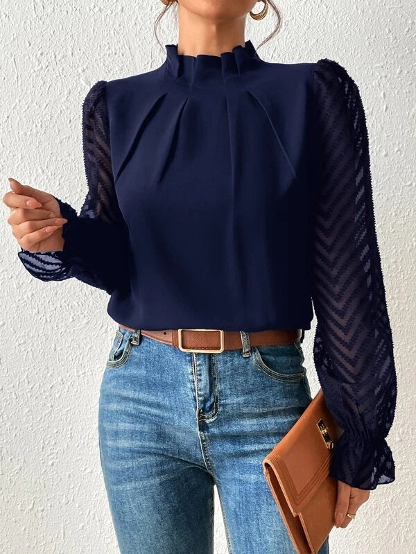 Annette – Dressy Blouse with Sheer Chevron Sleeves