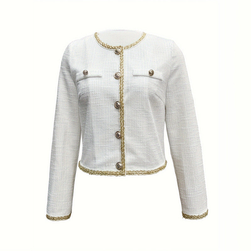 Sariah – Tweed-Look Cropped Button Jacket for Women