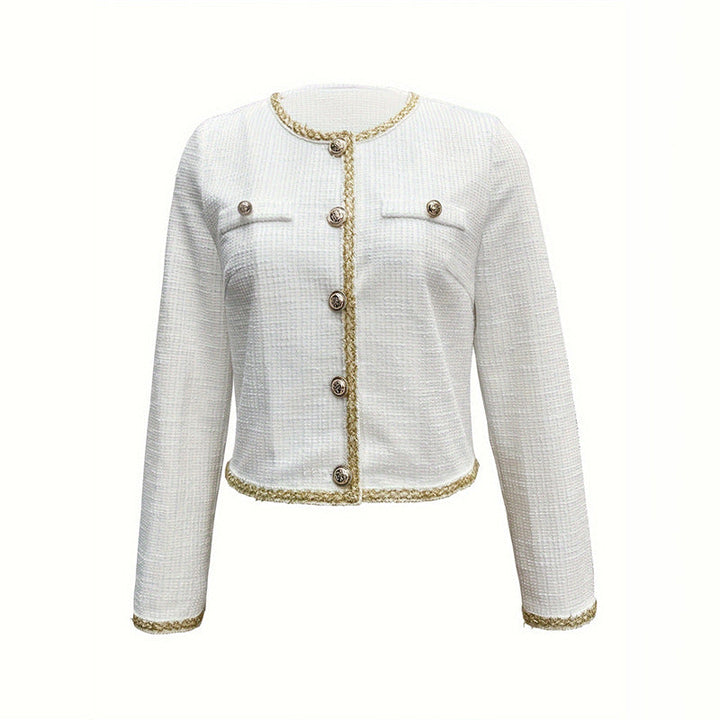 Sariah – Tweed-Look Cropped Button Jacket for Women