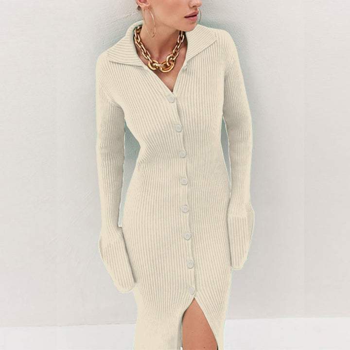Penny – Collared Button-Front Ribbed Sweater Dress for Women