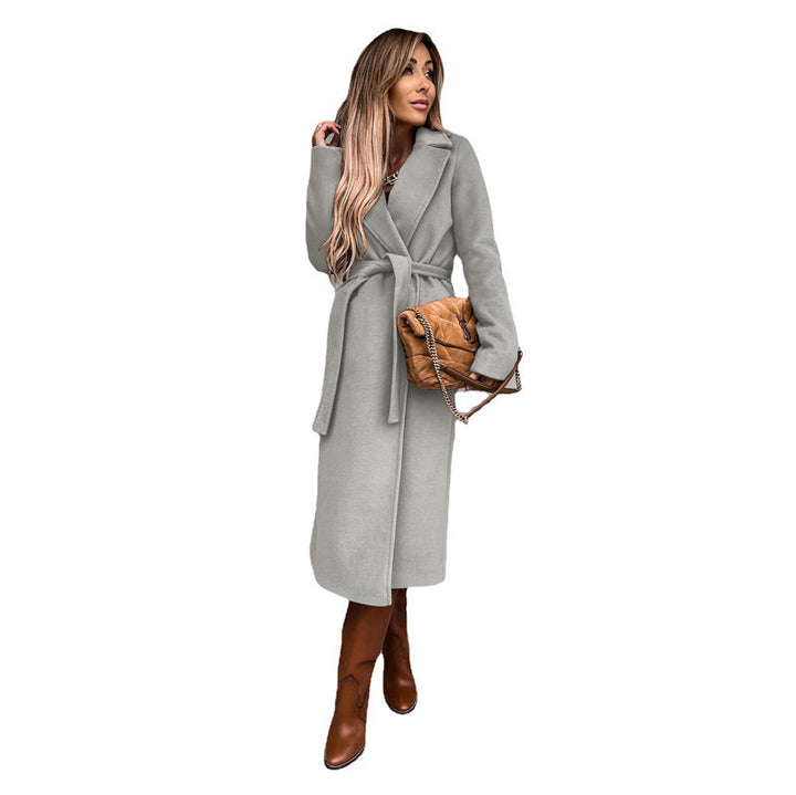 Louise – Tie-Belt Longline Coat in Textured Wool-Look