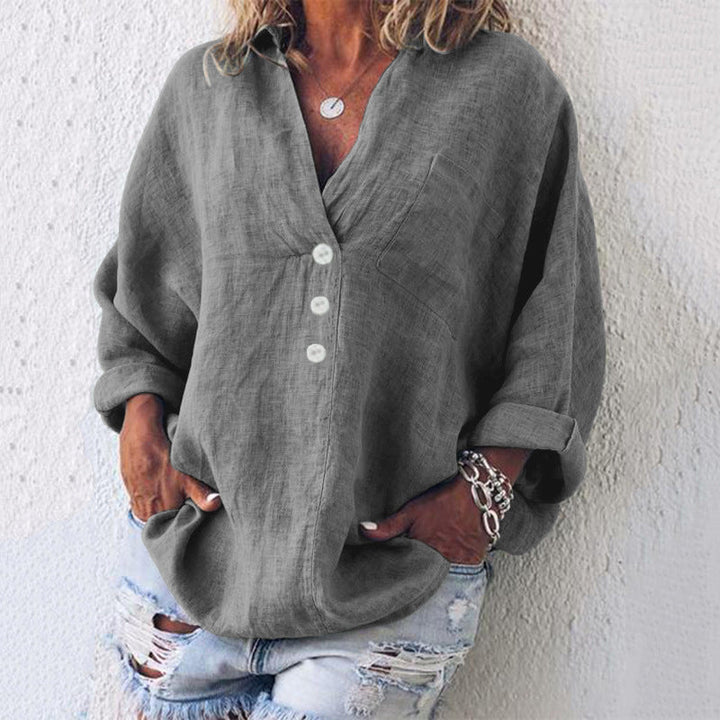 Gabriela – Oversized Linen-Look Popover Blouse for Women