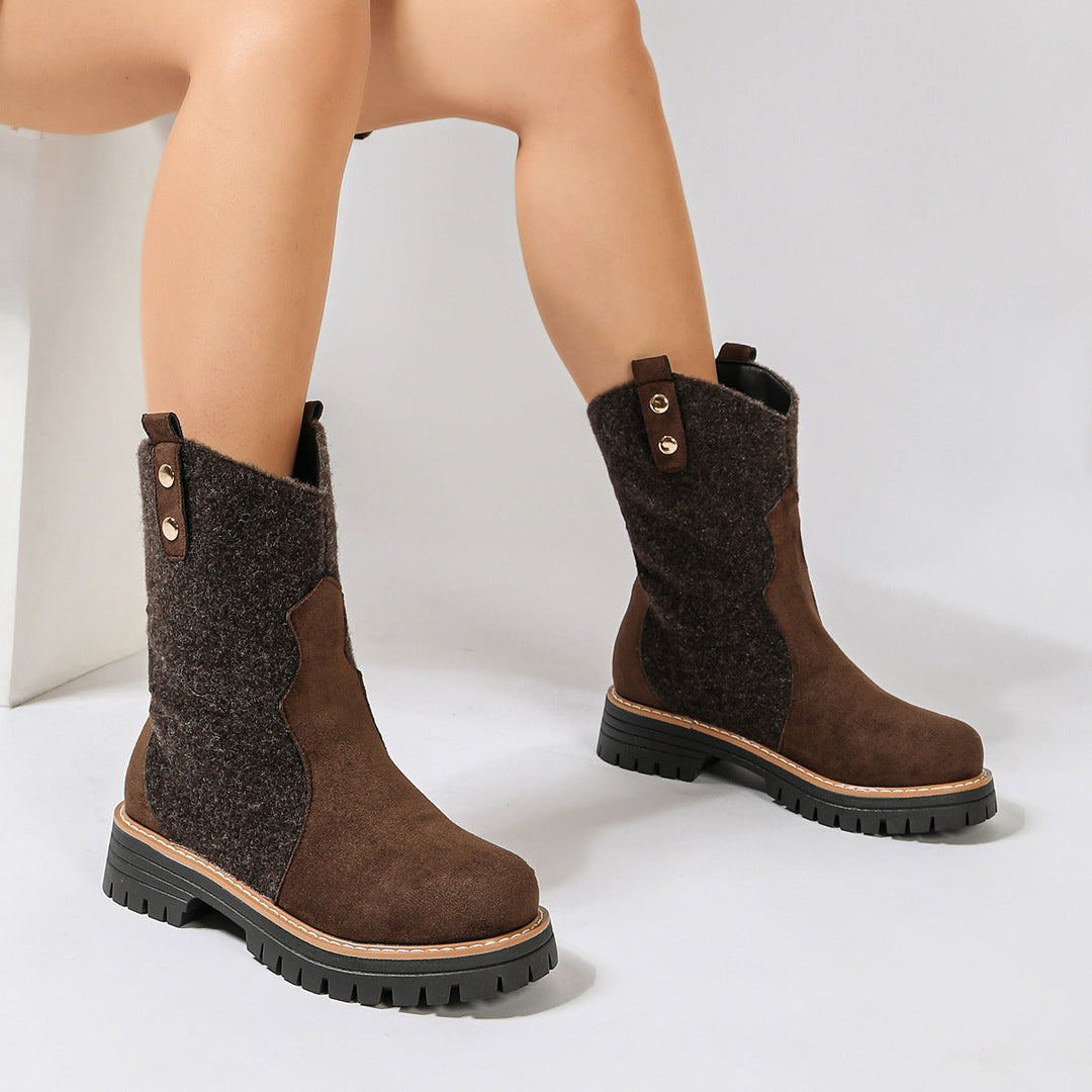 Belinda – Textured Block Heel Mid-Calf Boots for Women