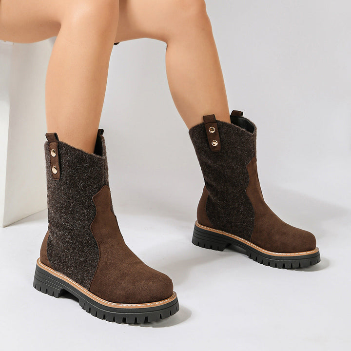 Belinda – Textured Block Heel Mid-Calf Boots for Women