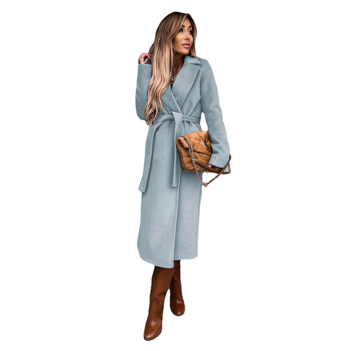 Louise – Tie-Belt Longline Coat in Textured Wool-Look
