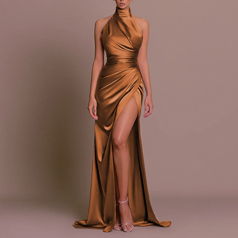 Aurelia – High-Neck Halter Slit Maxi Dress for Wedding Guests