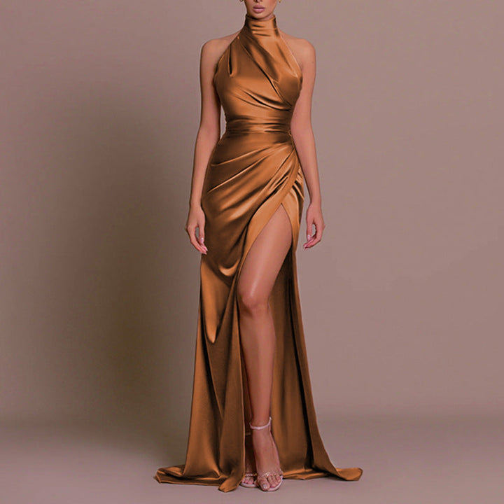 Aurelia – High-Neck Halter Slit Maxi Dress for Wedding Guests