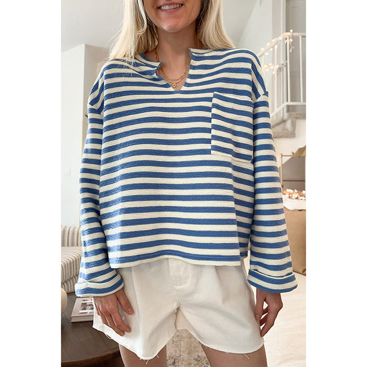 Isadora – Striped Notch-Neck Sweatshirt with Chest Pocket