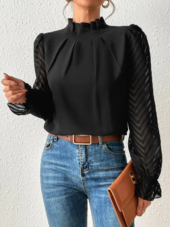 Annette – Dressy Blouse with Sheer Chevron Sleeves