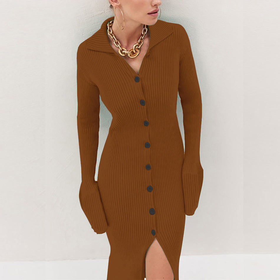 Penny – Collared Button-Front Ribbed Sweater Dress for Women