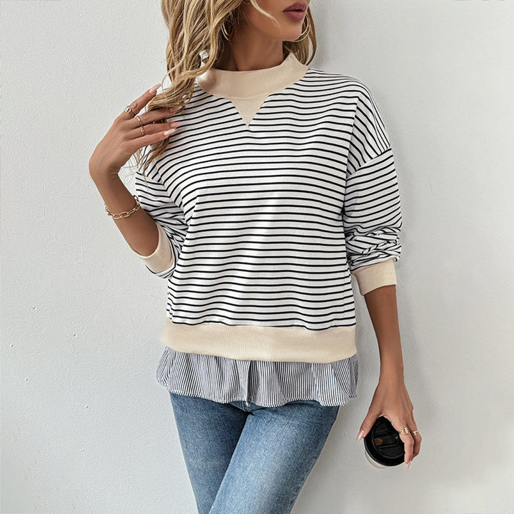 Jaida – Striped Mock-Neck Sweatshirt with Pleated Hem