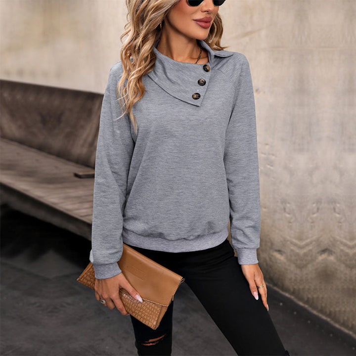 Imogen – Asymmetric Funnel-Neck Sweatshirt with Button Detail