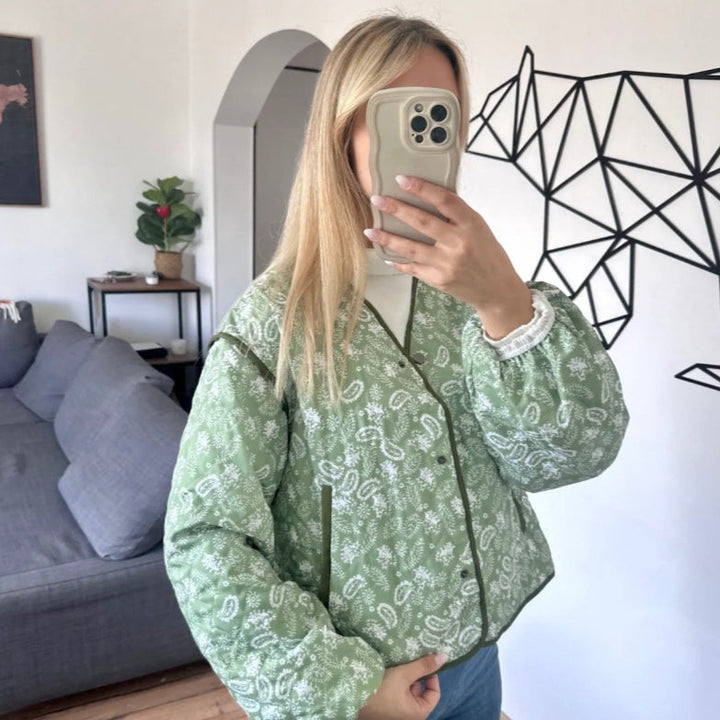 Marnie – Paisley Print Quilted Jacket with Contrast Piping
