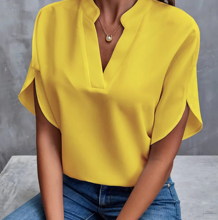 Anabelle – V-Neck Short Sleeve Blouse with Split Sleeves