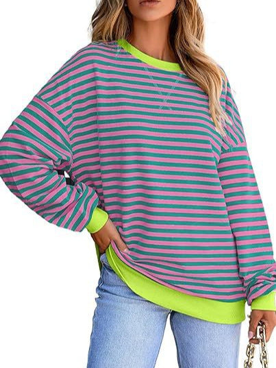 India – Striped Long-Sleeve Top with Contrast Trim