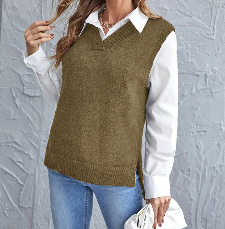 Antonella – V-Neck Ribbed Sweater Vest for Women