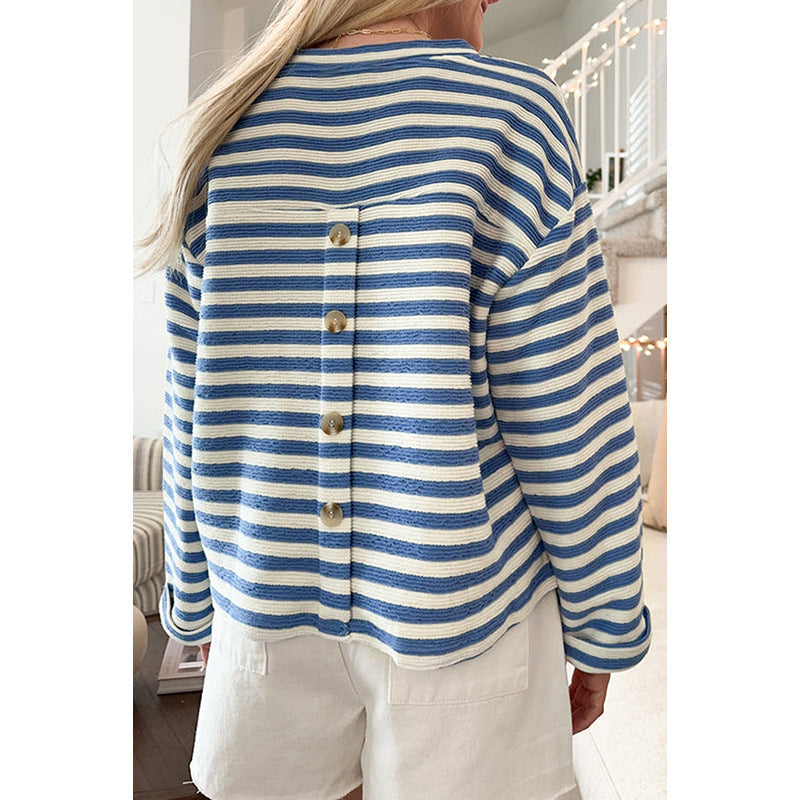 Isadora – Striped Notch-Neck Sweatshirt with Chest Pocket