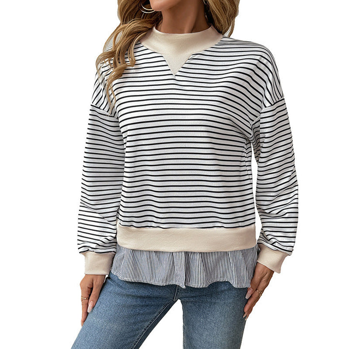Jaida – Striped Mock-Neck Sweatshirt with Pleated Hem