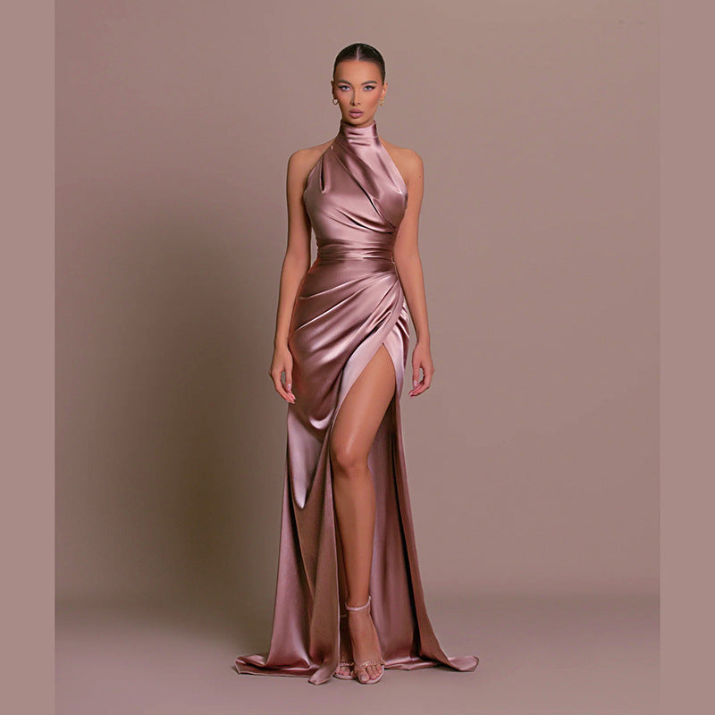 Aurelia – High-Neck Halter Slit Maxi Dress for Wedding Guests
